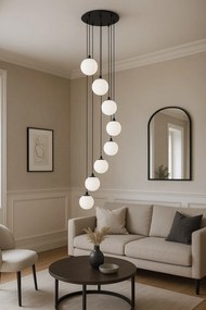Lampa wiszaca spiralna - Aspen 8, mleczne klosze, do nowoczesnych wnętrz
