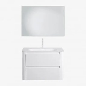 Zestaw Wiszących Mebli Łazienkowych 80x50 Cm Z Drewna Zintegrowany Z Umywalką Egerton Biała & Prostokątna Lampa Led - Sklum
