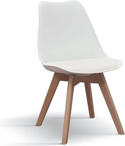 Zestaw 4 krzeseł z białego polipropylenu, nogi z drewna, 47x52x82 cm - WYNWOOD