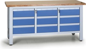 Stół warsztatowy G6, 9 szuflad, 1690 x 600 x 860 - 900 mm, niebieski