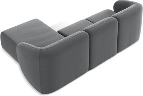 Szary aksamitny narożnik (prawostronny/z szezlongiem) Lani – Makamii