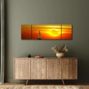 Obraz zachodu słońca z jachtem (170x50 cm)