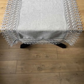 Bieżnik z gipiurą imitacja lnu elegancki prostokątny szary - 40x160 cm