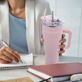 Różowy kubek termiczny ze słomką 1,2 l Termo – Orion