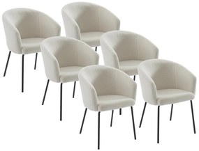 Zestaw 6 krzeseł z podłokietnikami z tkaniny bouclette i czarnego metalu - Kremowy - MORONI od Pascal MORABITO