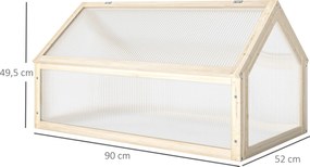 Outsunny Mini-Szklarnia, Kompaktowy Dom dla Roślin z Drewna, Polikarbonatowe Płyty, Otwór Wentylacyjny, 90Dł x 52Sz x 49,5W cm, Natur