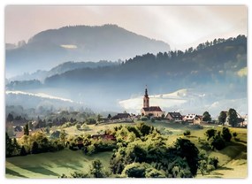 Obraz - wieś we mgle (70x50 cm)