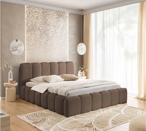 FURNISTAR Łóżko tapicerowane MIA z pojemnikiem 18x200|Bubble|Dwuosobowe|Stelaż listwowy|Wygląd łóżka boxspring|bez materaca-Brązowy