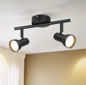 Reflektor sufitowy NETTLIFE 2-płomieniowy, czarny, nowoczesny, GU10, metalowy, obrotowy 350°