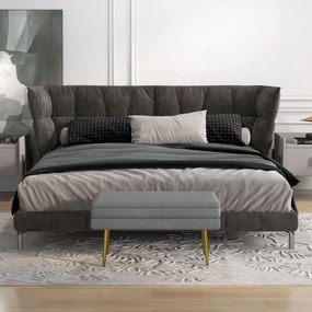 HOMCOM Ławka Tapicerowana z Przestrzenią do Przechowywania, Drewno Lite, 79,5 cm x 37,5 cm x 43 cm, Ciemnoszary