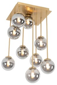 Inteligentna lampa sufitowa złota z przydymionym szkłem 9-punktowa z 9 żarówkami Wifi G9 - Athens