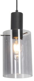 Wisząca lampa vintage czarna z przydymionym szkłem - Vidra Nowoczesny Oswietlenie wewnetrzne