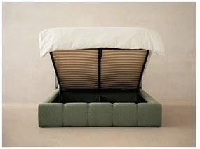 Zielone tapicerowane łóżko dwuosobowe ze schowkiem i stelażem 180x200 cm Lupine – Micadoni Home