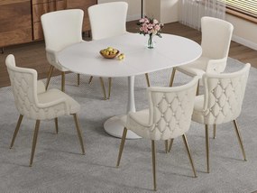 Zestaw 6 krzeseł z weluru - nogi z metalem w kolorze złotym - Beżowy