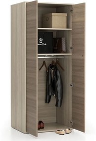 Szafa ubraniowa biurowa LAYERS, drążek do szafy, 800 x 600 x 1905 mm, dąb naturalny / dąb bejcowany