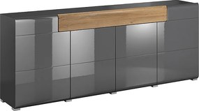 Komoda TOLEDO 210 4D1S antracyt połysk/dąb grandson