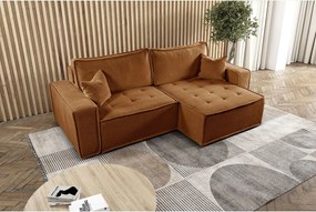 Narożnik z funkcją spania w kształcie L Bohoo, tkanina Raven, Ceglasty, Prawy