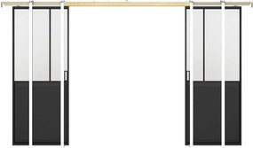 Drzwi przesuwne podwójne industrialne chowane w ścianie - Czarny i matowe szkło hartowane - 2 x wys. 205 x szer. 83 cm - ARTISTO II
