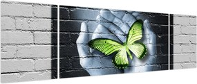 Obraz - Zielony motyl w ścianie (170x50 cm)