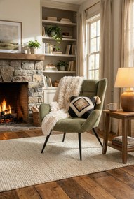 Skandynawski oliwkowy fotel uszak T4-M86