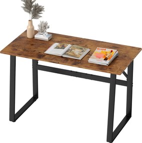 HOMCOM Biurko komputerowe z ramą stalową, biurko biurowe, stół PC 120x60x76cm Rustykalny-Brąz+Czarny | Aosom PL
