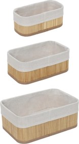 Zestaw 3 koszyków bambusowych z wkładem materiałowym, 30 x 20 x 13 cm