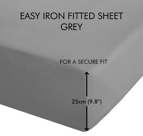 Szare prześcieradło z perkalu z gumką 150x200 cm Easy Iron Percale – Catherine Lansfield