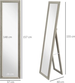 HOMCOM Lustro Na Całą Długość, 37 x 157 cm, Do Powieszenia lub Postawienia, Prostokątne Lustro do Salonu, Sypialni, Szare | Aosom PL