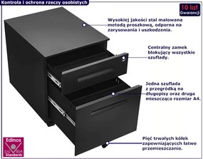 Czarny kontenerek pod biurko na kółkach - Cebo 3X