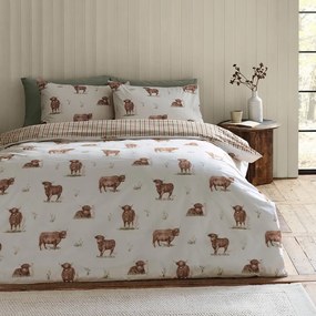 Brązowo-beżowa pościel dwuosobowa 230x220 cm Angus Highland Cow – Catherine Lansfield