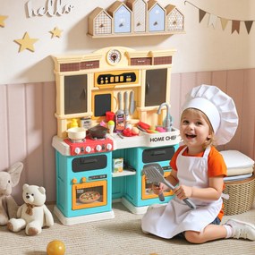 AIYAPLAY Kuchnia do zabawy z płynącą wodą, 85-elementowy zestaw, elektryczny kran, światła, dźwięki, dla dzieci 3–6 lat, tworzywo sztuczne, zielony