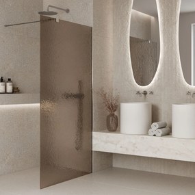 Ścianka prysznicowa WALK IN FIX artystyczna prostokątna brązowa 8 mm Arte Frozen Classic Brown MASSI | Różne rozmiary : Kolor profili kabiny - czarny, Szerokość ścianki - 70 cm, Typ montażu - WALK in FIX (Do ściany)