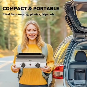 Outsunny Grill Gazowy 8000BTU/2,4 KW z 2 Palnikami ze Stali Nierdzewnej 44 x 44,5 x 19 cm Srebrny+Czarny