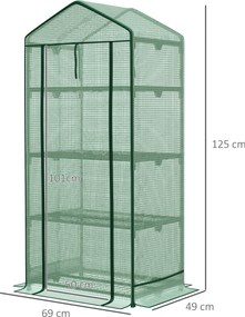 Outsunny Mini Szklarnia Foliowa z 3 Półkami i Drzwiami Zwijanymi Rabatka Warzywna Praktyczna 69x49x125cm Zielony | Aosom PL