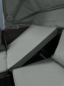 Wielofunkcyjny zestaw mebli ogrodowych - narożnik, leżanka z daszkiem Galicja 101 brąz, poduszki szare