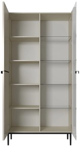 Witryna Nicole 100 cm z ryflowanym frontem - kaszmir / czarne nóżki