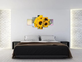 Obraz bukietu ślubnego ze słoneczników (125x70 cm)