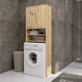 Słupek łazienkowy AKORD FIN do zabudowy pralki Dąb Artisan 64 cm wnęka 2 drzwi 4 półki 64x30x180 cm