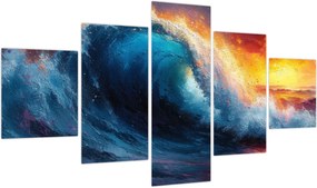 Obraz - Fala o zachodzie słońca (125x70 cm)