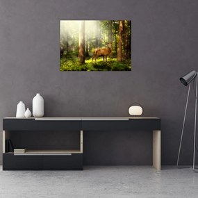 Obraz na szkle jelenia w lesie (70x50 cm)