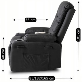 Fotel Masujący BOX Rozkładany Wypoczynkowy z Podnóżkiem Czarny Ekoskóra Nowoczesny