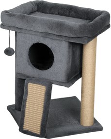 PawHut Drapak z matą do drapania z juty, platformą do leżenia, piłką do zabawy, domkiem dla kota, beżowy, 40 x 40 x 57 cm