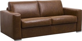 Kanapa 3-osobowa rozkładana typu express ze 100% karmelowej skóry bawolej vintage z materacem 16 cm - DELECTEA II