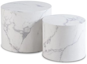 Zestaw Stolików Kawowych LEILA 38 cm/48 cm Biały Marmur Nowoczesny Glamour