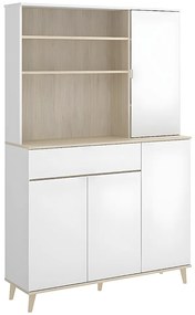 Bufet kuchenny WAJDI – 4-drzwiowy z 1 szufladą i 3 wnękami – kolor biały i dębowy