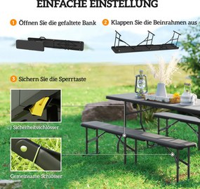 Outsunny Ławka Campingowa, Wodoodporny Plastik, Udźwig 240 kg, Czarna