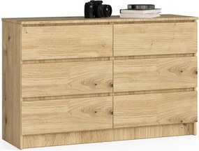 Komoda AKORD K120 Dąb Artisan 120 cm 6 szuflad kolor Dąb Artisan mat 120x40x77 cm