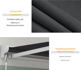 Outsunny Markiza Elektryczna Aluminiowa 250 x 200 cm – Pilot Zdalnego Sterowania, Półkaseton, Szary | Aosom PL