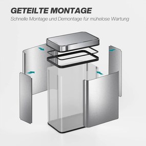 HOMCOM Kosz na śmieci 50L z czujnikiem, automatyczna pokrywa, stal nierdzewna, wielofunkcyjny, srebrny | Aosom PL