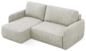 Kremowy narożnik rozkładany z tkaniny szenilowej ze schowkiem (lewostronny/z szezlongiem) Lilo – Makamii